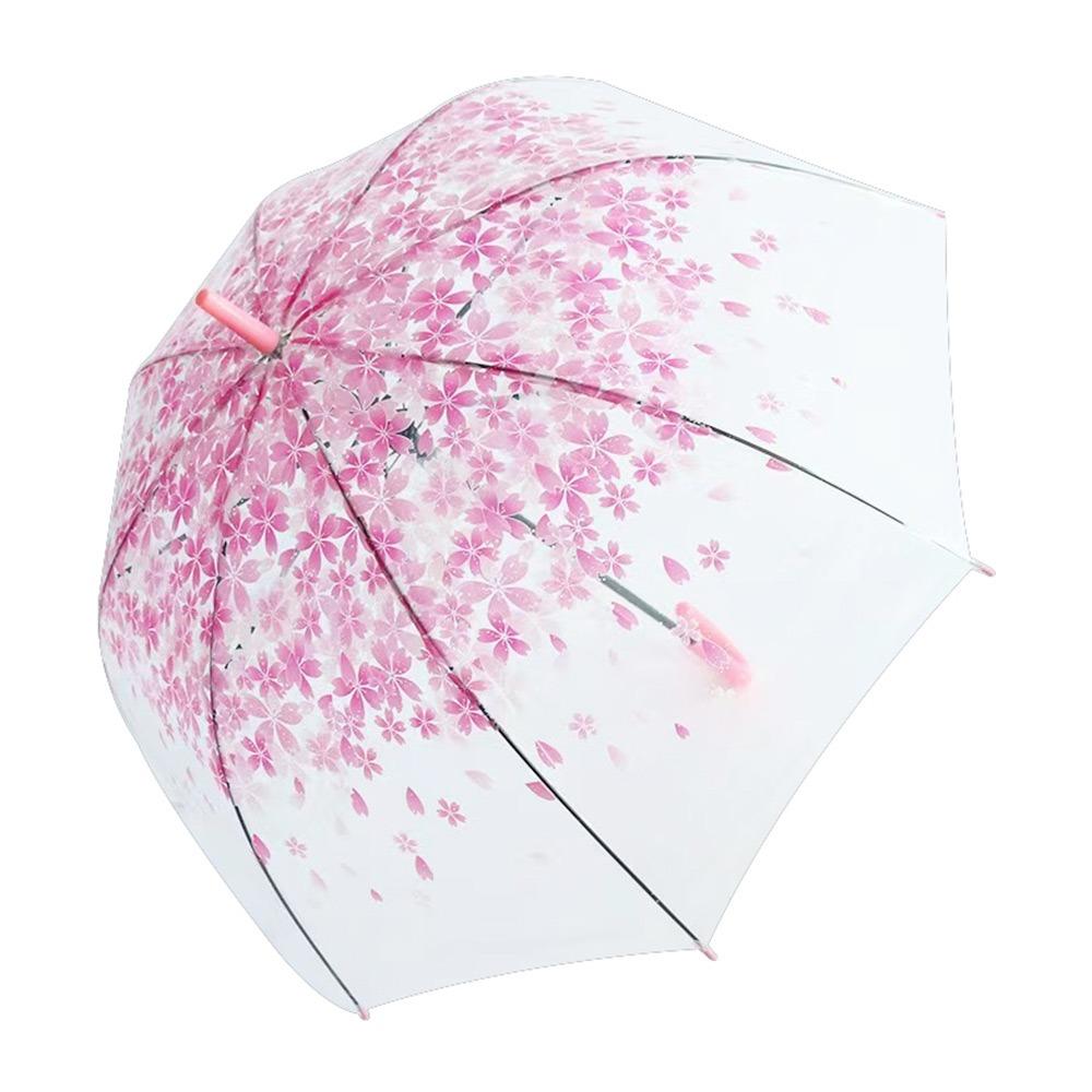 PVC Material Transparent Umbrella Straight Stem Long Handle Rainproof Umbrella Cute Flower Pattern Colored Design