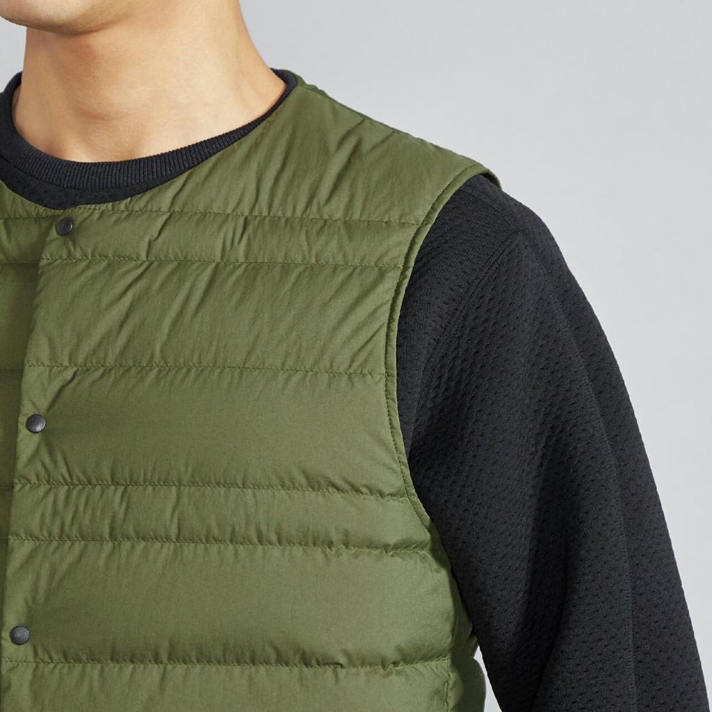 Mizuno Breath Thermo Compact Down Outdoor Sphagnum B2MEB551 Vest, Heat-Generating Material, Men's Jacket, Green,