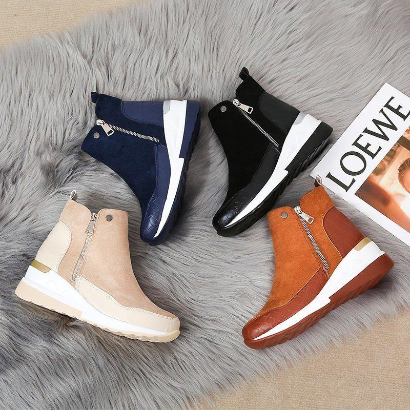 Winter 2025 New Side Zipper Wedge Boots Women's Platform Plus Size Fleece Warm Suede Snow Boots