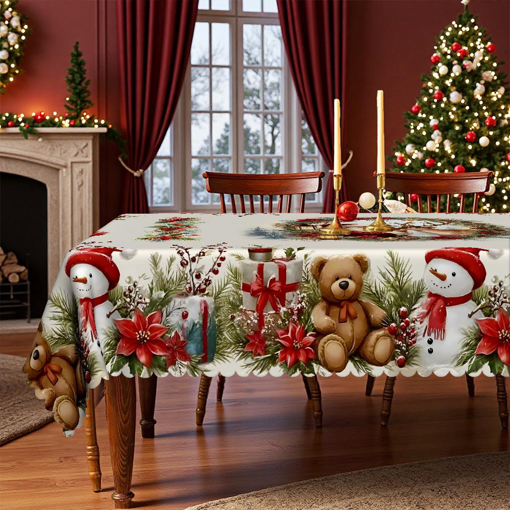 Рождественские снежинки, медвежьи колокольчики, печатная водонепроницаемая скатерть, скатерть для обеденного стола в европейском стиле, скатерть для кофейного столика, праздничная декоративная ткань Round tablecloth-152x152cm