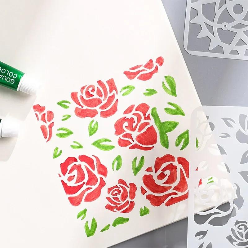 6 stk/sett Tekstursjablonger for maling Sjablonger for maling og dekor Wave Floral Butterfly sjablongmaler Studentrekvisita