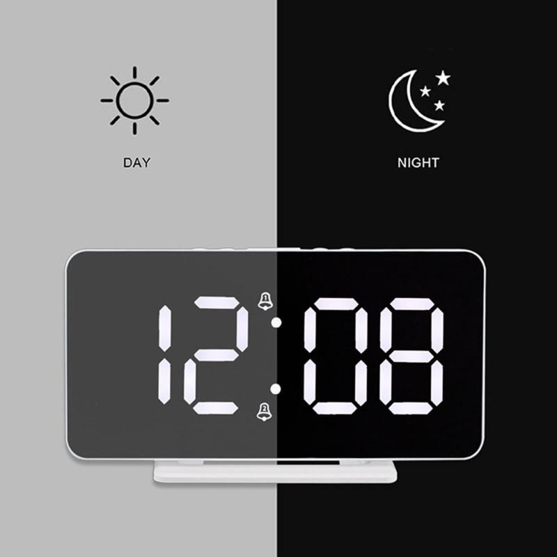 Modern LED Digital Clock Date Time Temperature Display Dimmable Backlights 2 Alarms Snooze Function USB Port 5V