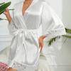 Women's Sexy Lace Bathrobe Pajamas Female Soft and Comfortable Solid Color Sleepwear V-Neck Bathrobe Pajamas
