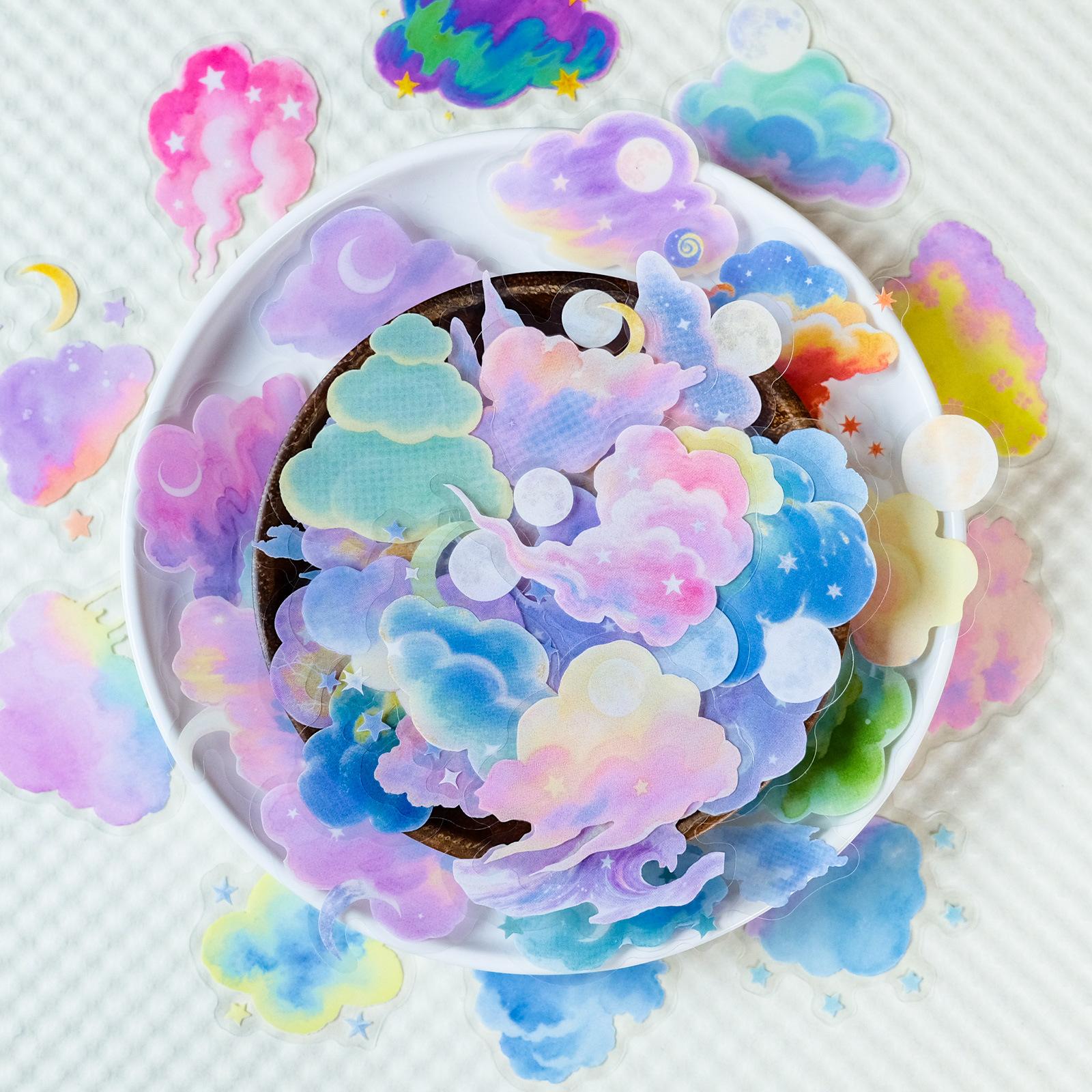 

56 Colored Cloud Transparent Pet Stickers Macaron Color Exquisite Cloud Decorative Stickers Batch