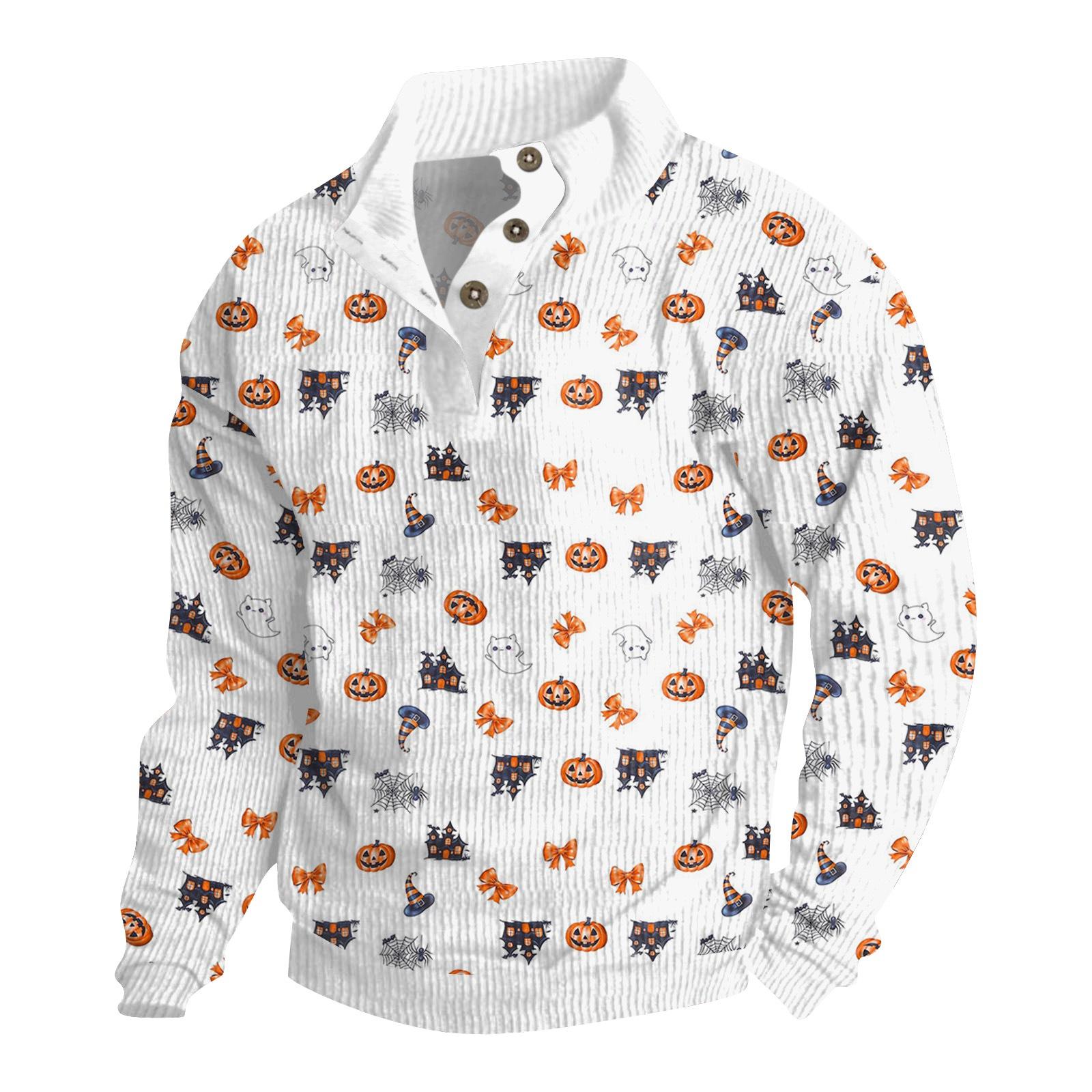 

Мужская вельветовая рубашка на пуговицах с принтом на Хэллоуин XL белый