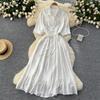 Sexy Chic Polo-Neck Single Breasted Ruffle Dress Elegant Korean Fashion Slim Summer Vintage Sweet Dresses