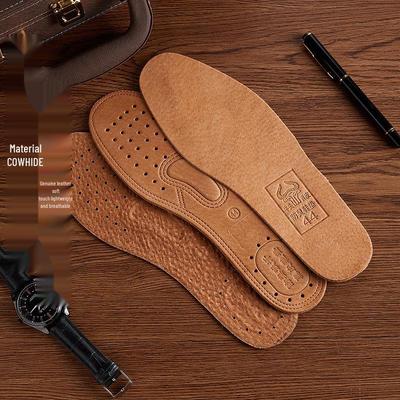 Genuine Leather Sweat-Absorbent Breathable Shock-Absorbing Thickened Sports Insoles for Men's and Women's Shoes, Cowhide and Pigskin.