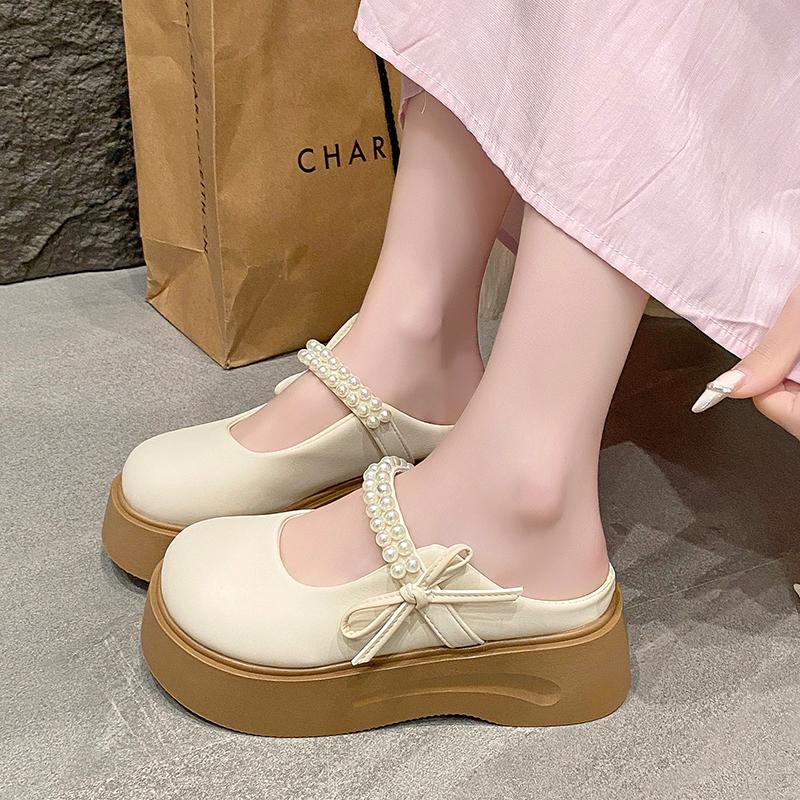 Fashion Shoes Loafers String Bead Cover Toe House Slippers Platform Slides Mary Janes House Slippers Platform Shoes Slides String Bead C