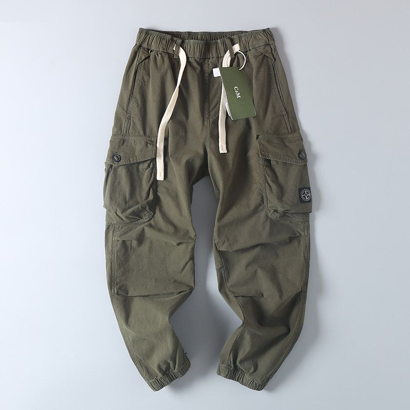 Export Fashion Cattle Goods Pure Cotton Washed Stretch Cargo Pants Men's Spring & Fall Retro Handsome Multi-Pocket Ankle Banded Slacks