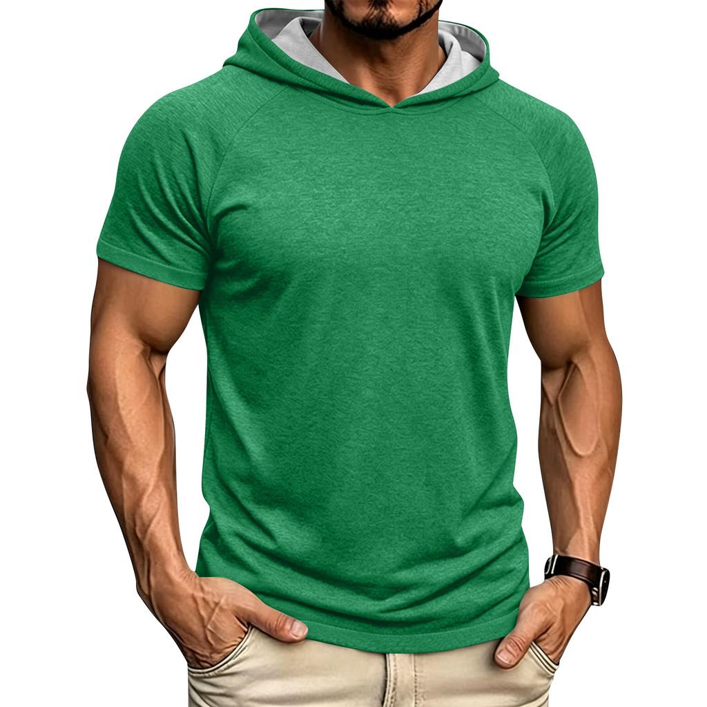 Men's Hooded Sweatshirt  Loose Fit Casual Sports Short Sleeve T-Shirt