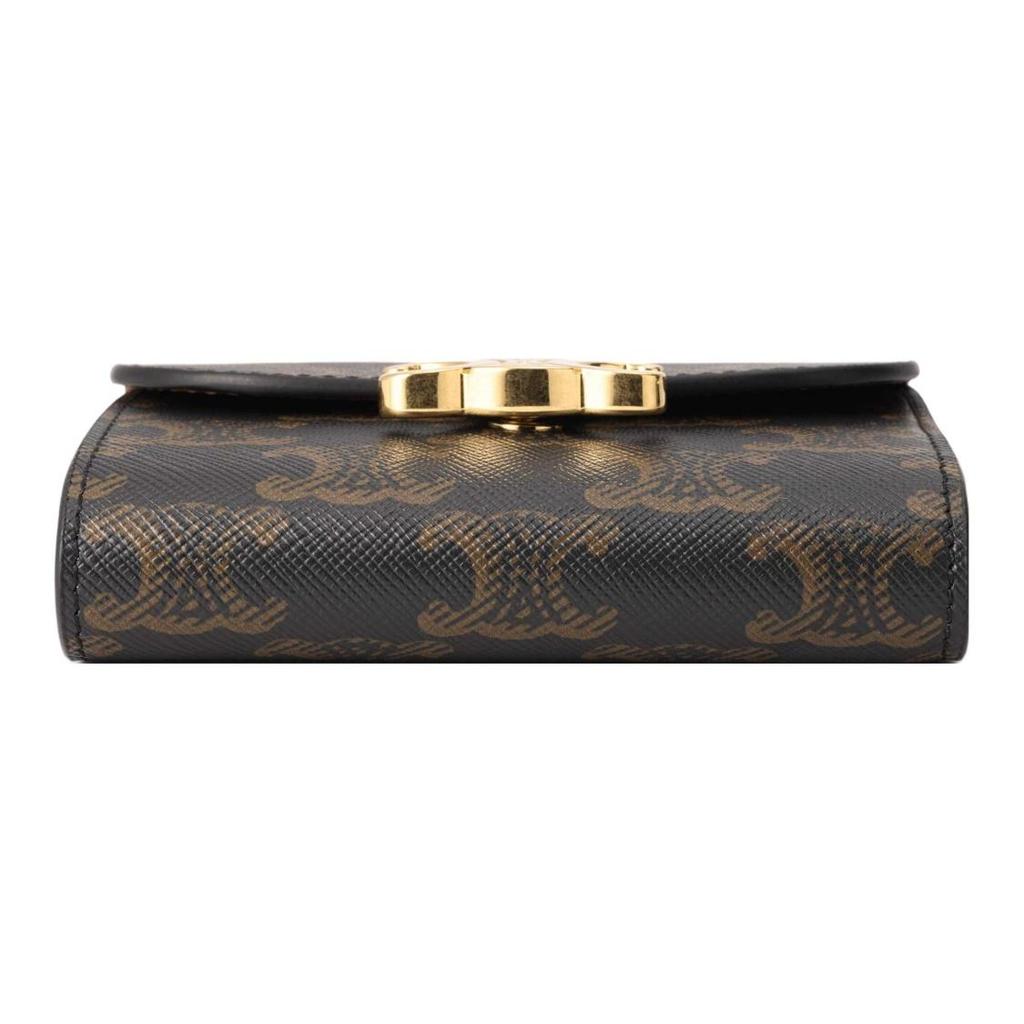 CELINE Triomphe Vintage Classic All-Over Print Metallic-Finish Lock Clasp Tri-Fold Canvas Wallet Small Women's Tan