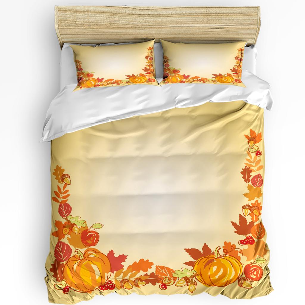 Pumpkin Thanksgiving Maple Leaf Autumn 3pcs Bedding Set For Bedroom Double Bed Home Textile Duvet Cover Quilt Cover Pillowcase