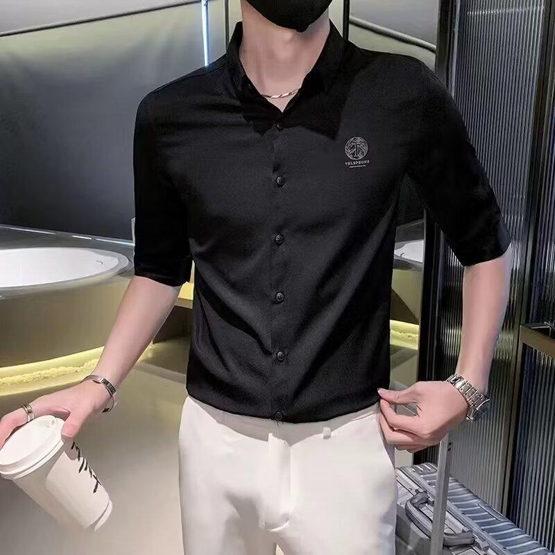 Pánský pruhovaný top na jaro a léto, chladivý, prodyšný, business, na dojíždění, košile s krátkým rukávem a límečkem