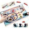 Wooden Busy Board,Sensory Toys with Light Switch,Steering Wheel Busy Board ,Travel Toys for Educational Kid Activities for Boys Girls, Random Color