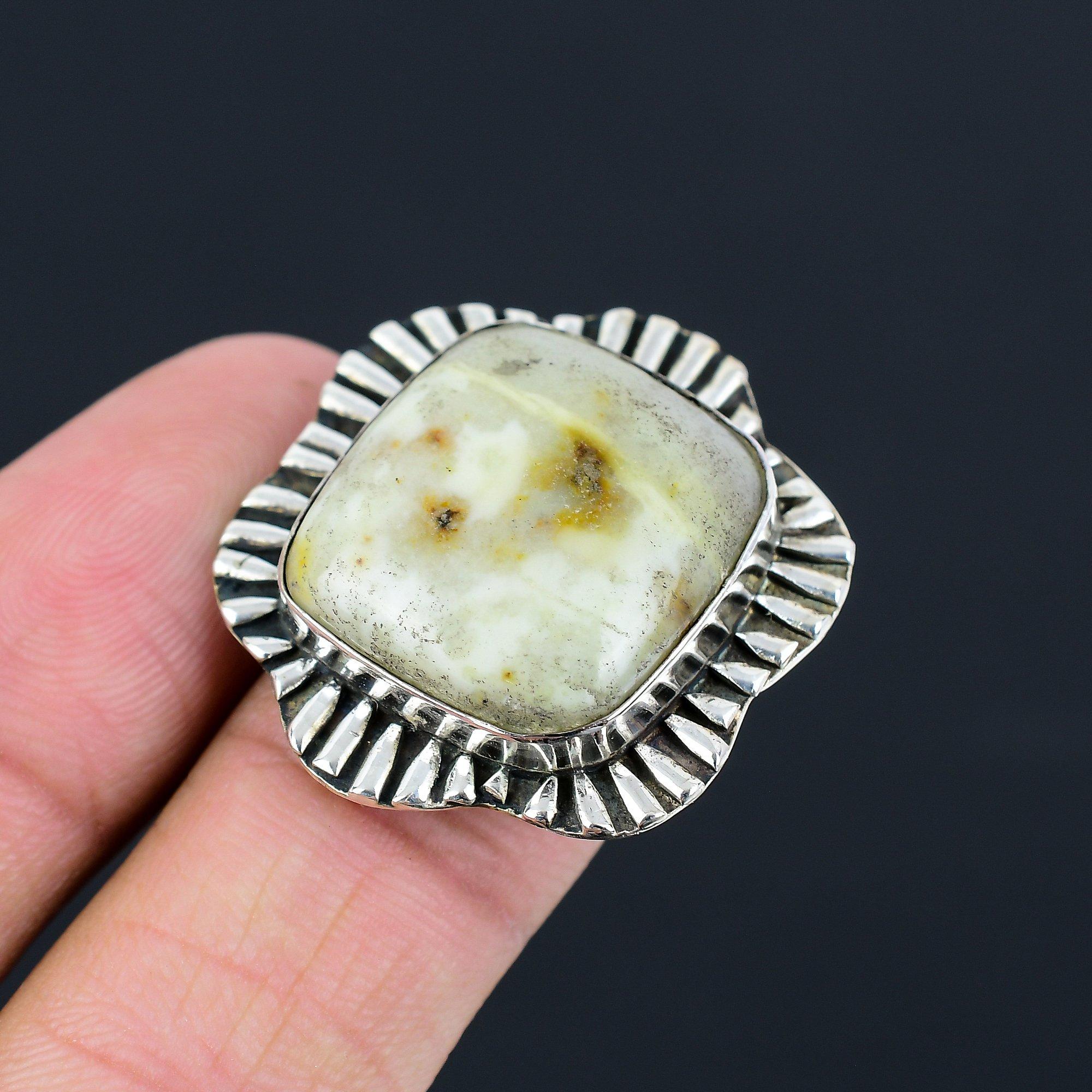 Polychrome Jasper Stone Sterling Silver Artisan Promise Wife Ring Jewelry US 7.5 7.5