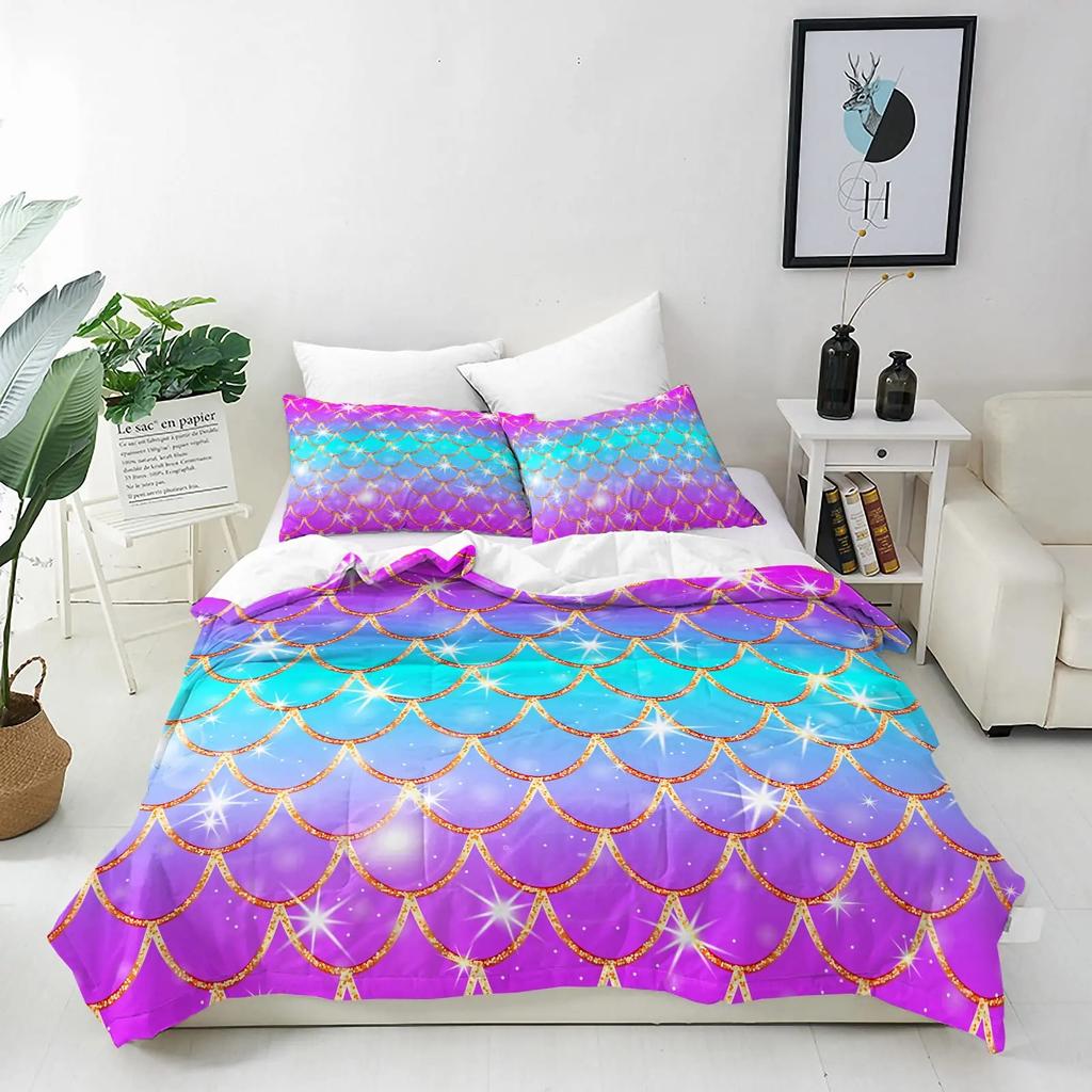 Comforter Mermaid Space Mermaid Bedding Purple Mermaid King Comforter Sets For Girls Galaxy Mermaids Bedding 3Pcs