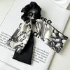 New Chinese Fashion Black White Flower Print Bow Ribbon Hair Ties Rope Rings Women Scrunchies Ponytail Elastic Hair Hairbands