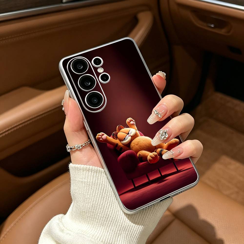 G-Garfield-Classic Cartoon Clear Soft Silicone Phone Case forSamsung S25, S24, S21, S22, S23, S30, Ultra, S20, Plus