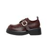 Thick-soled round head retro women's spring new belt buckle commuter thick heel deep mouth small leather shoes women