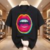Sexy Colorful Diamonds Lip Print Women T Shirt Short Sleeve O Neck Loose Women Tshirt Ladies Tee Shirt Tops