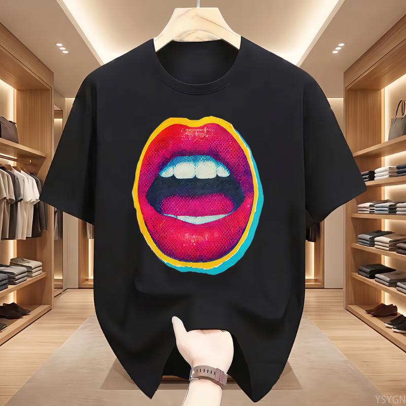 Sexy Colorful Diamonds Lip Print Women T Shirt Short Sleeve O Neck Loose Women Tshirt Ladies Tee Shirt Tops