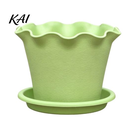 Plant Containers for Flowers Wavy Edge Planter with Saucer, Thickened Flower Pot Simple Style Planting Drainage Holes, Modern Indoor Outdoor