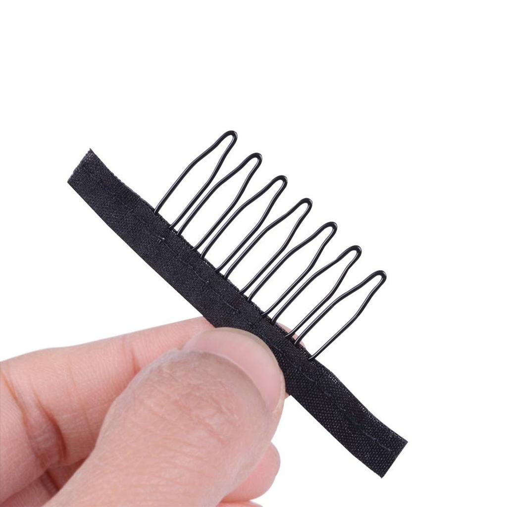 24 Pcs/lot Wig Combs 7-teeth Wig Clips Steel Teeth with Cloth Wig Combs for Making Wig Caps