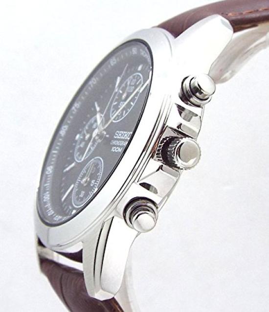 SEIKO Chronograph Watch with Genuine Leather Officially Distributed in Japan by Seiko Strap, Black, SND309P1/BR