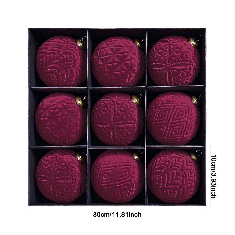 9pcs 10cm Christmas Hanging Balls Flocking Vintage Velvet Christmas Balls Shatterproof Plastic Xmas Tree Pendant