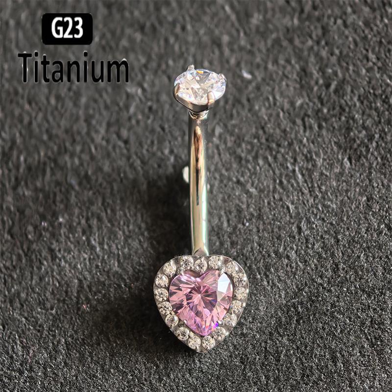 ASTM F136 G23 Titanium Crystal Sexy Belly Navel Piercing Heart Belly Button Rings Rhinestone Navel Rings Belly Jewelry For Women 14G 1.6X10mm