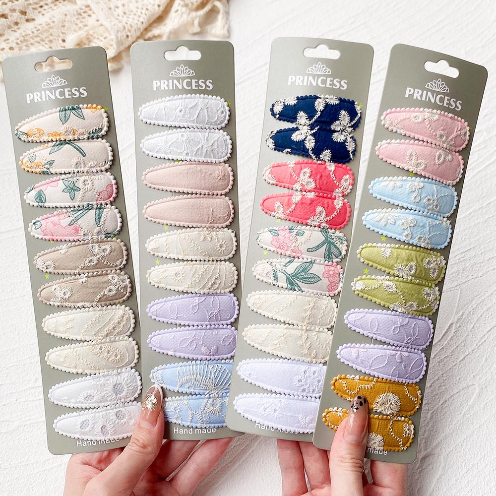 10Pcs/set Women Sweet Embroidery Print Waterdrop Shape Hair Clips For Cute Girls Hairpin Barrette Headwear Kids Hair Accessories