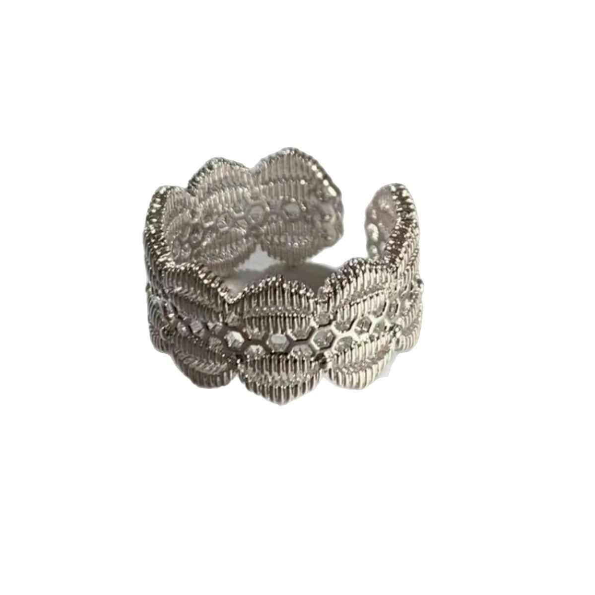 Korean Retro Lace Design Ring with Simple Texture серебряный