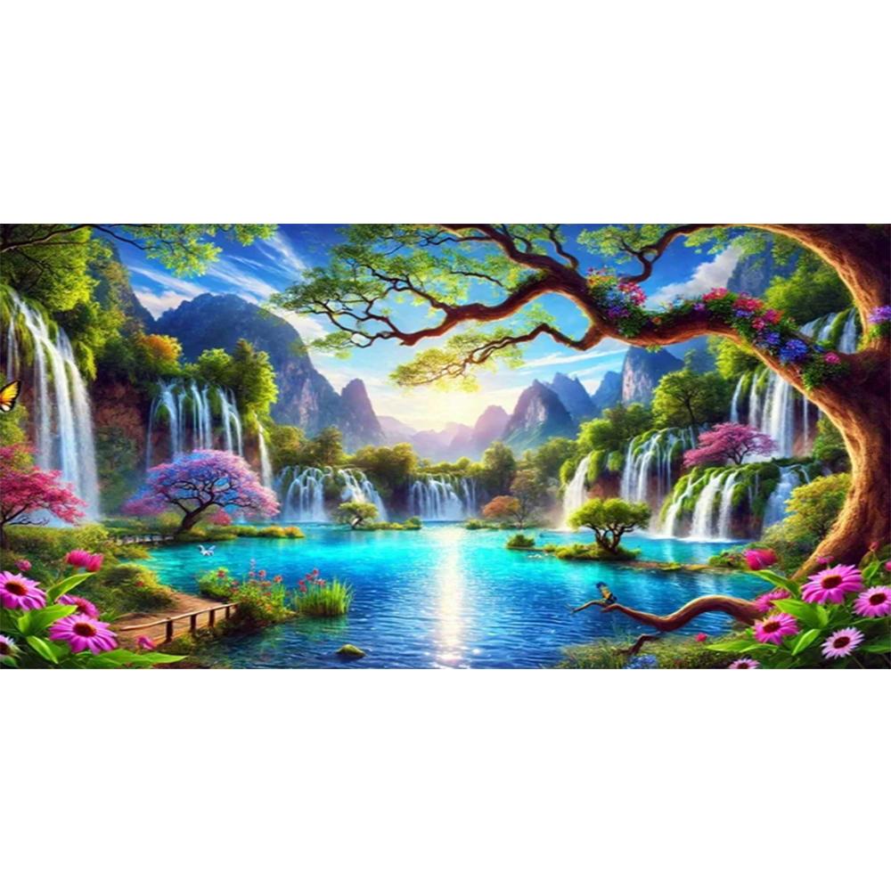 Beautiful Waterfall River and Flowers DIY Diamond Painting Cross Stitch Full Drills Diamond Mosaic New Collection Home Decor