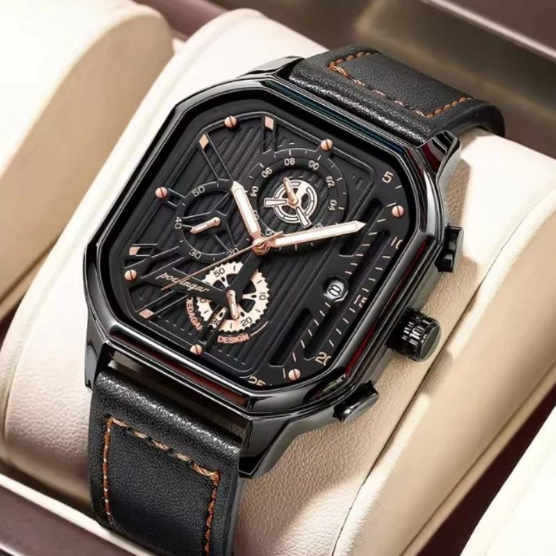 POEDAGAR Luxury Casual Men's Watch Fashion Sports Chronograph Leather Watches Waterproof Luminous Military Wristwatch Gift