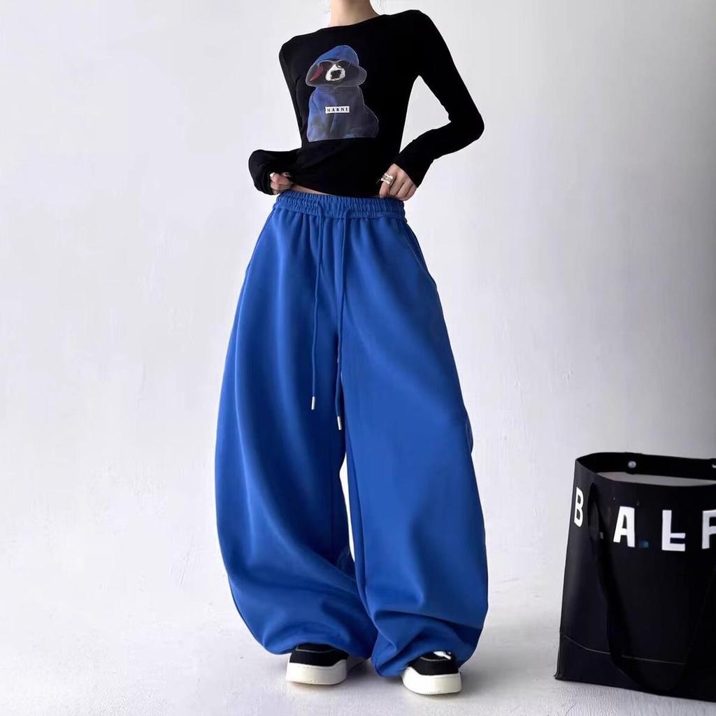 Korean Retro Hip-Hop Slimming Winter Sweatpants for Women – Curved Leg, Loose Fit