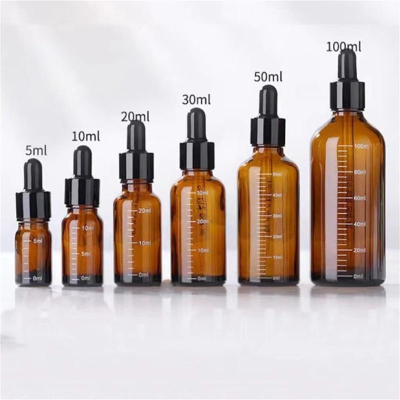 1 st 10 ml 50 ml 100 ml Bärnstensfärgade Droppflaskor Med Skala Reagens Ögondroppar Aromaterapi Vätskeflaska Reseåterfyllningsbara Flaskor