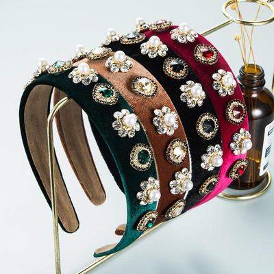 Fascia per Capelli da Donna con Strass Colorati Cerchio per Capelli in Lega con Bordo Largo Copricapo Metallico con Perle