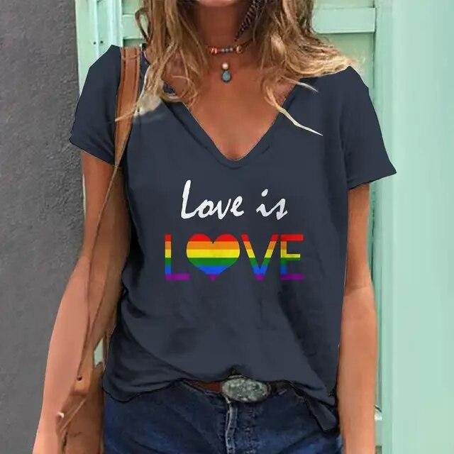 Women'S T-Shirt 3d Rainbow Color Print Tops Tees Fashion Casual V-Neck Pride Month Clothing Summer Lady Oversized Pullovers