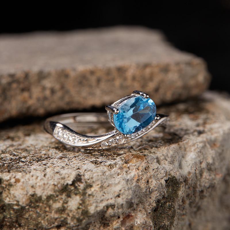 S925 Sterling Silver Natural Topaz Colored Treasure Ring Female Niche Special-Shaped Irregular Trend Design