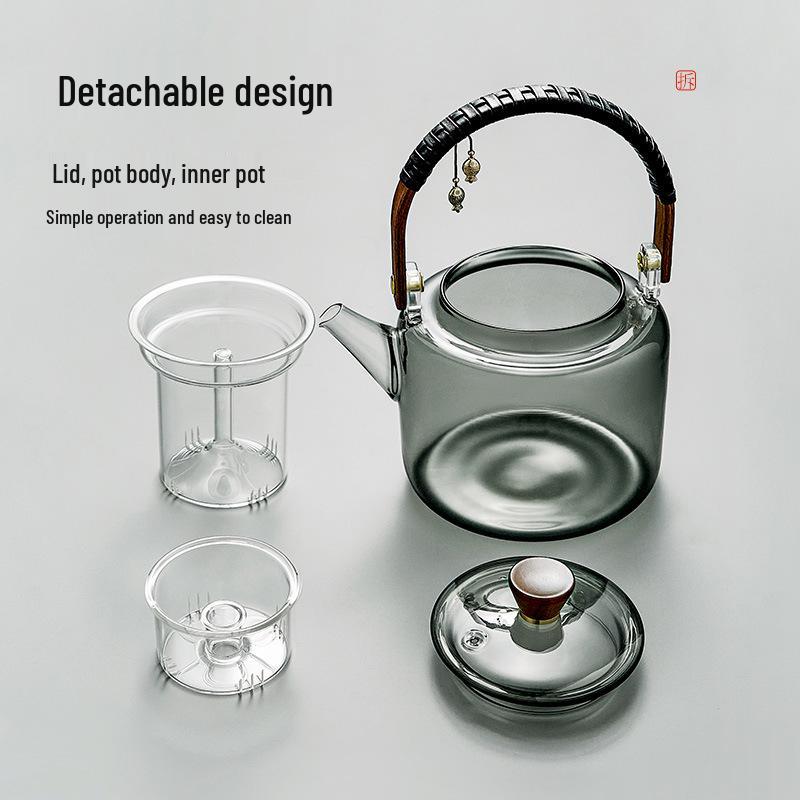 High-Temperature Resistant Glass Tea Kettle with Handle, Compatible with Induction Cookers for Brewing and Boiling Water