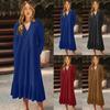 Spring and Autumn Women's Dress Plus Size Solid Colour V-Neck Tie Long Sleeve A-Line Long Dresses