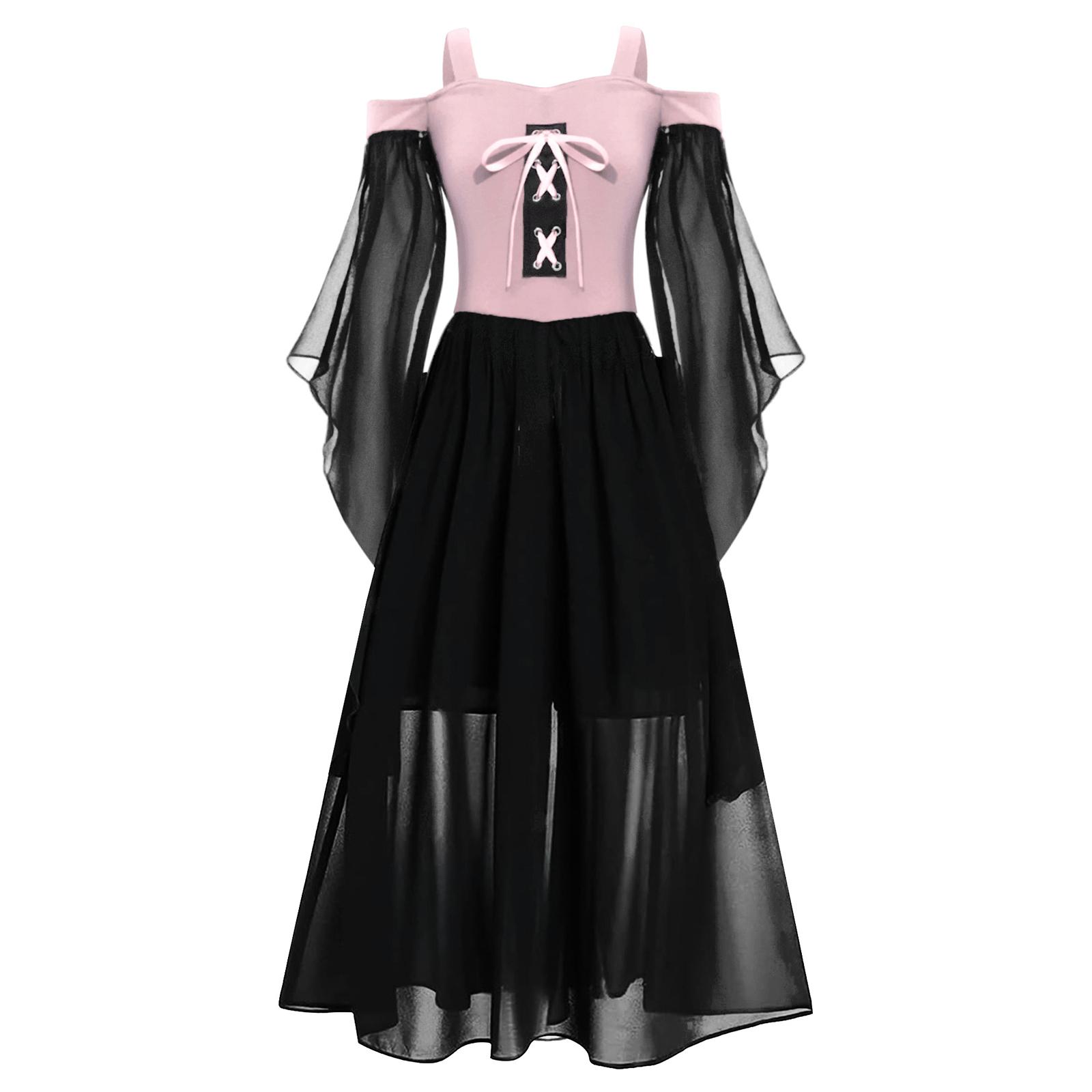 

Girls Medieval Renaissance Gothic Dress Cold Shoulder Butterfly Sleeve Lace Up Front Flowy Halloween Cosplay Costume 3-4 Years рожевий