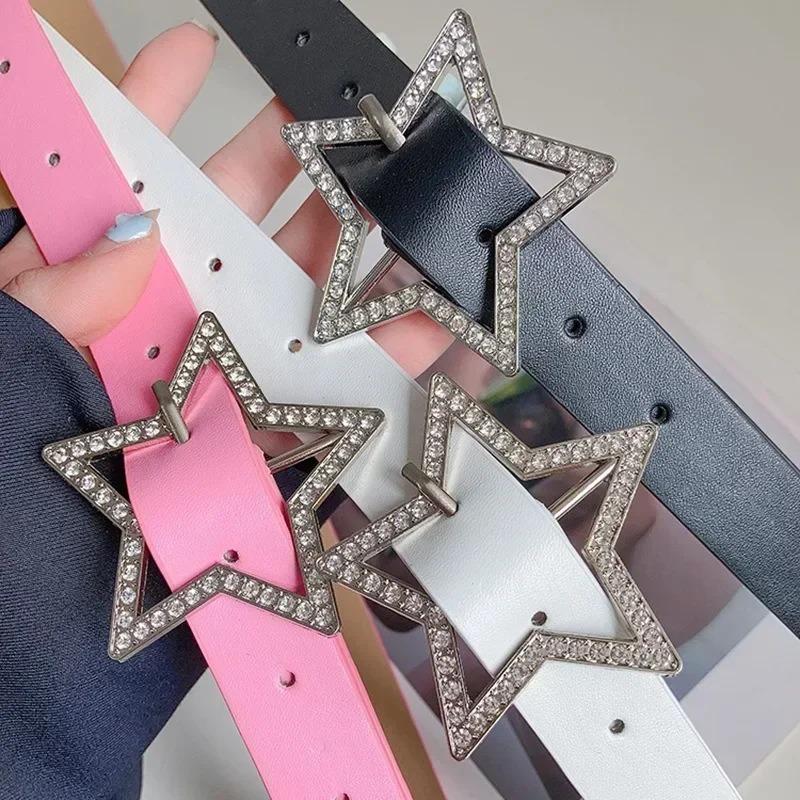 Y2K Gürtel mit Sternschnalle, rosa Leder, elastische Bindung, verzierter Bund, funkelnder Strass, Retro-Braut-Dekorationszubehör