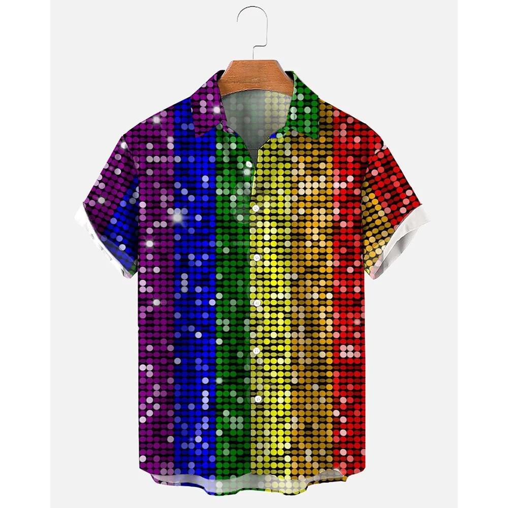 Fashion Bowling Ball Pattern Print Men's Shirt for Men Tops Summer Men's Clothing Short-Sleeved Button Loose Blouse Shirts