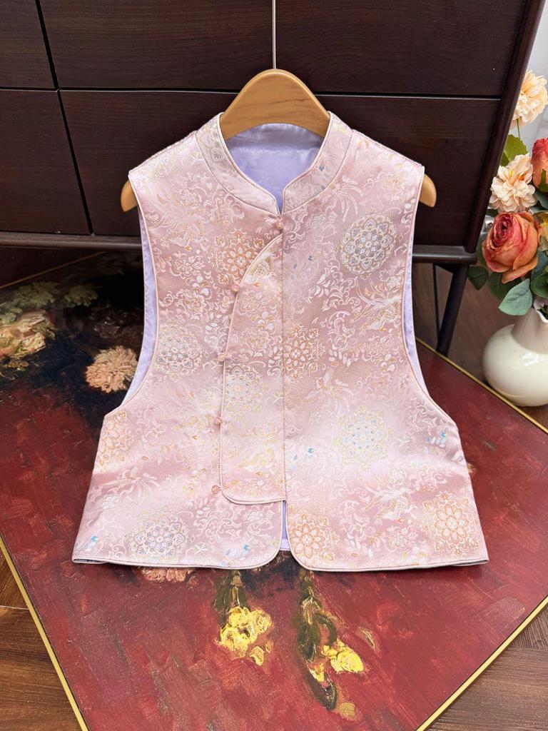 2025 Early Autumn New Chinese Style Jacquard Stand Collar Retro Slimming Casual Vest