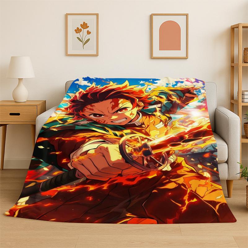 Cartoon Demon Slayer Anime Kamado Nezuko Tanjirou Flannel Blanket Soft Warm Throw Blanket for Bedroom Living Room Bed Travel