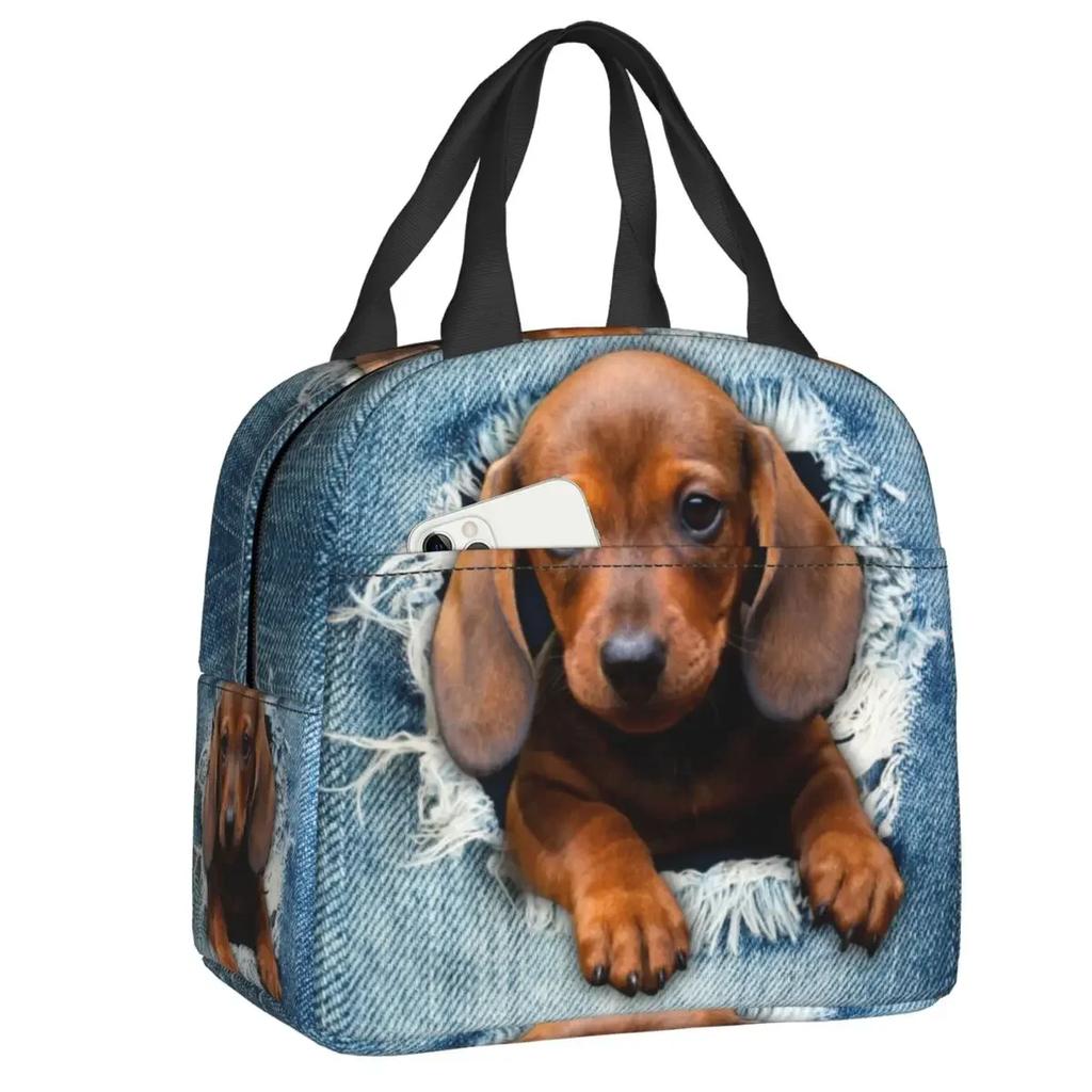 Custom Dachshund Sausage Dog In Florals Lunch Bag Women Cooler Warm Insulated Lunch Boxes for Adult Office