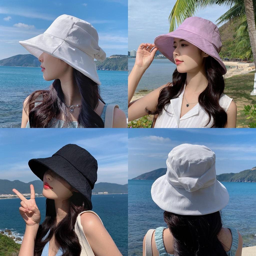 Butterfly Solid Color Tie Beach Cap Wide Brim Outdoor Activities Breathable