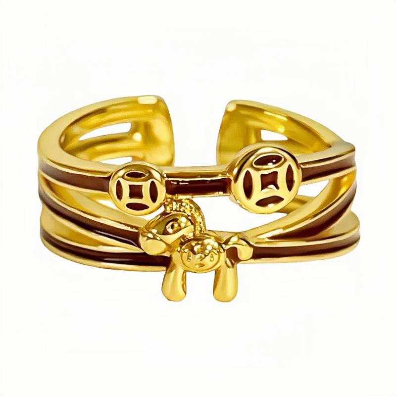 Enamel Ankara Red Oil Copper Coins Immediately Rich Opening Ring Niche Premium Temperament Ring Woman