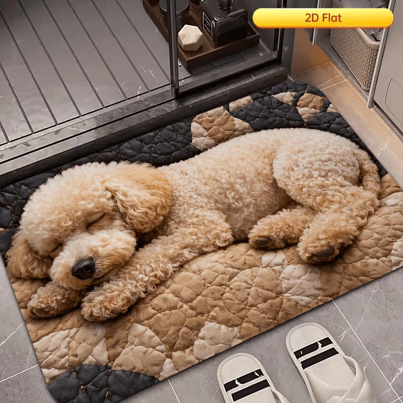 1Pcs Anti Fatigue Door Rugs, Curly-Haired Puppy Print Waterproof Non-Slip Thick Cushioned Door Mat Heavy Duty Comfort Standing Mat for Door